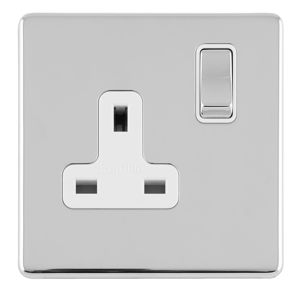 Concealed 3mm 1 Gang 13Amp Dp Switched Socket - Polished Chrome