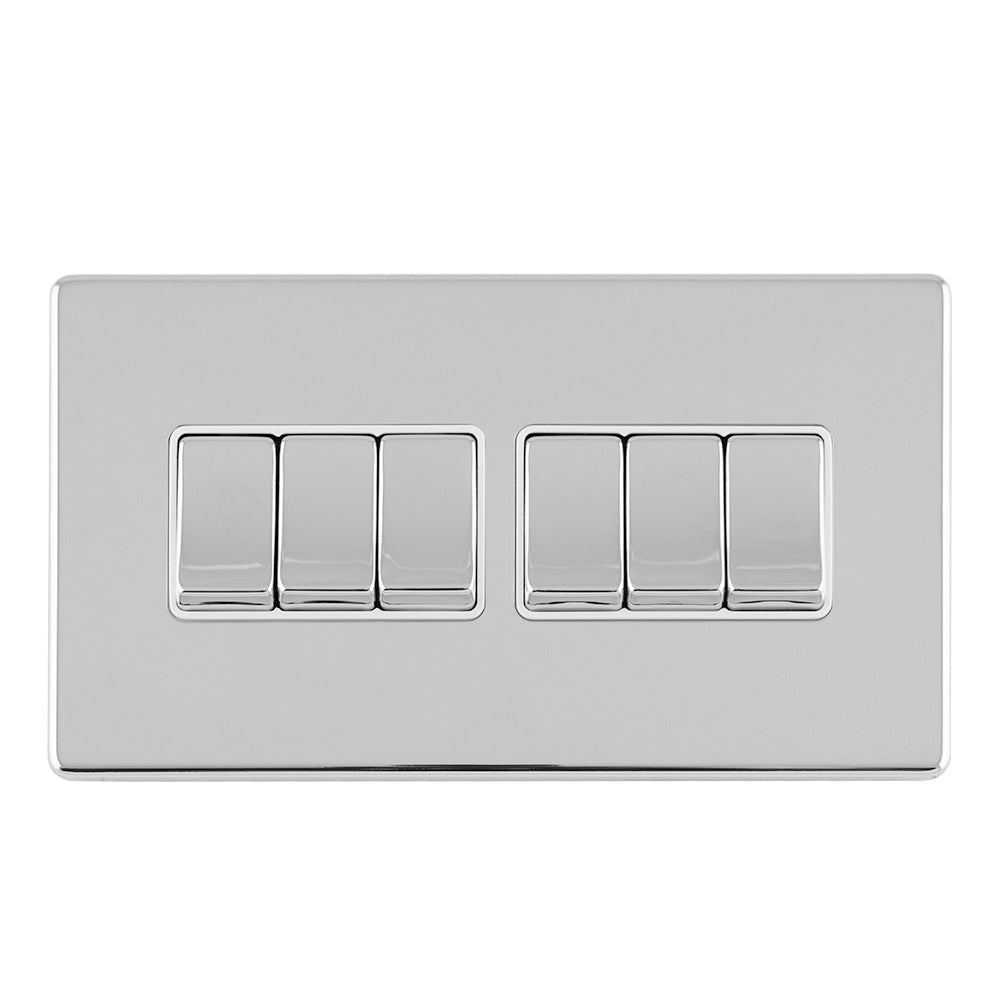 Concealed 3mm 6 Gang 10Amp 2Way Switch - Polished Chrome