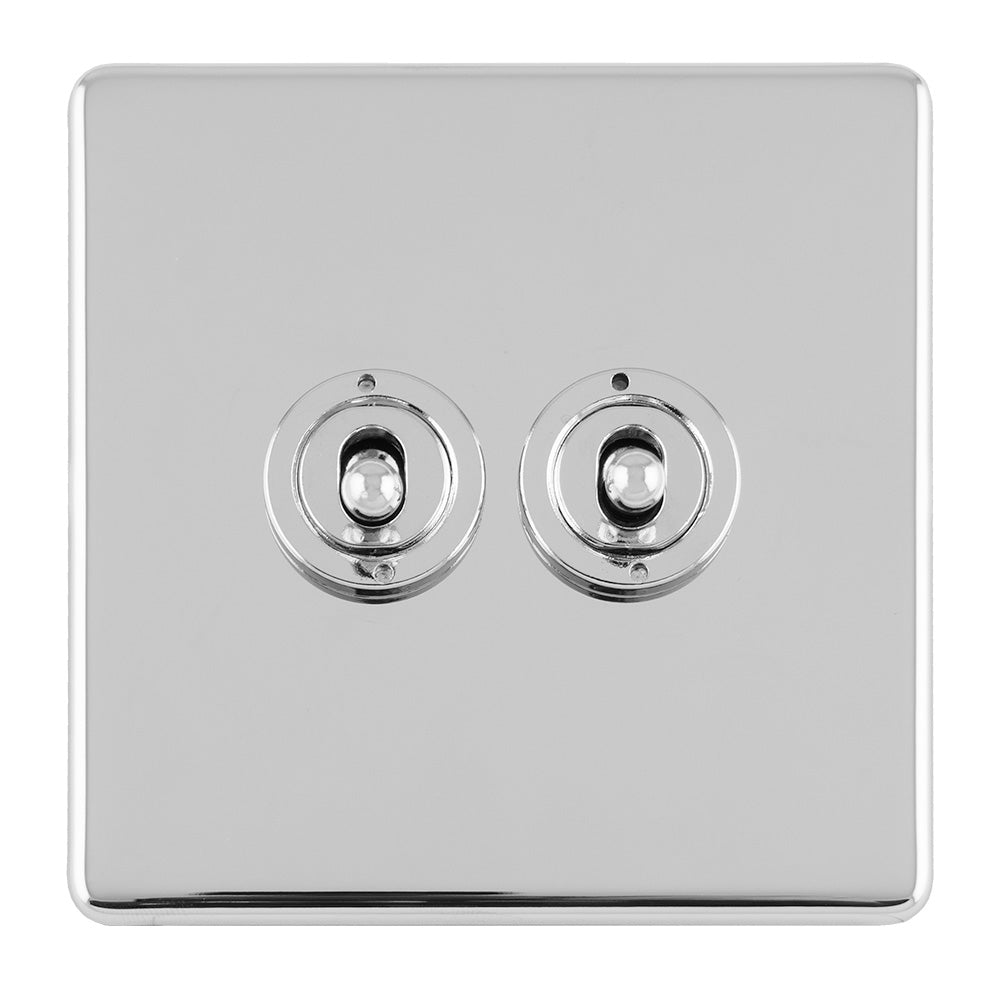 Concealed 3mm 2 Gang 10Amp 2Way Toggle Switch Polished Chrome Plate - Polished Chrome