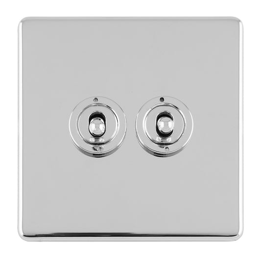 Concealed 3mm 2 Gang 10Amp 2Way Toggle Switch Polished Chrome Plate - Polished Chrome