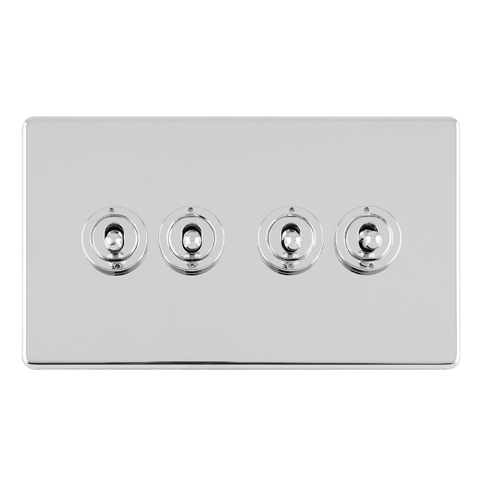 Concealed 3mm 4 Gang 10Amp 2Way Toggle Switch Polished Chrome Plate - Polished Chrome