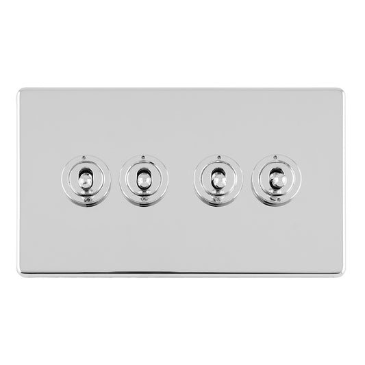 Concealed 3mm 4 Gang 10Amp 2Way Toggle Switch Polished Chrome Plate - Polished Chrome