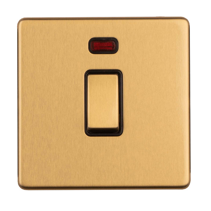 Concealed 3mm 1 Gang 20Amp Switched Socket With Neon Indicator - Satin Brass