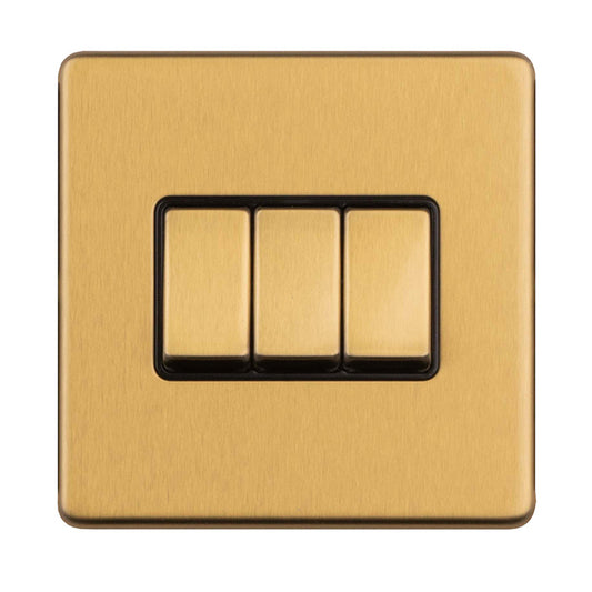 Concealed 3mm 3 Gang 2Way Switch - Satin Brass