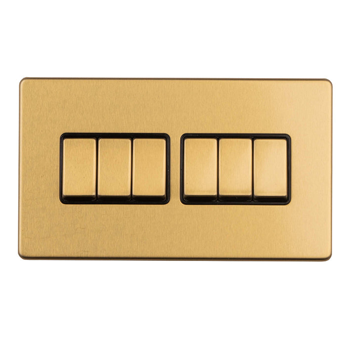 Concealed 3mm 6 Gang 2Way Switch - Satin Brass