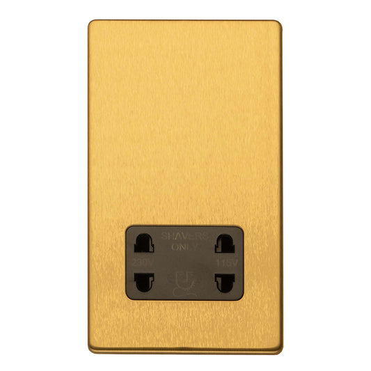 Concealed 3mm 2 Gang Shaver Socket - Satin Brass