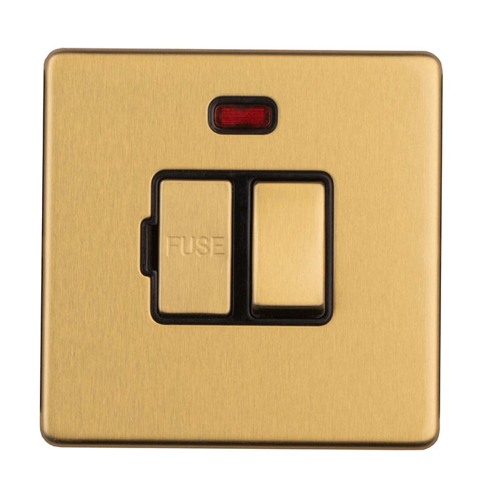 Concealed 3mm 13Amp Switched Fuse Spur With Neon Indicator - Satin Brass