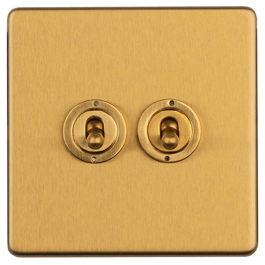 Concealed 3mm 2 Gang 2 Way Toggle Switch - Satin Brass