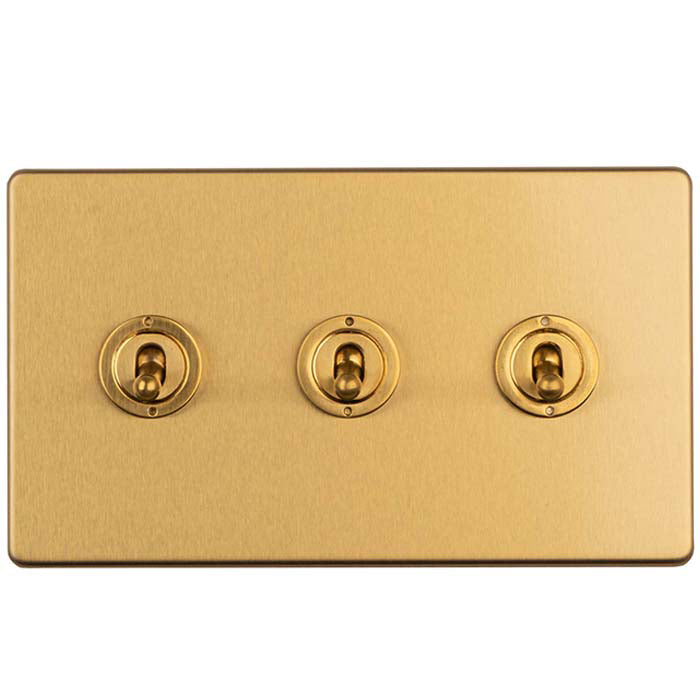 Concealed 3mm 3 Gang 2 Way Toggle Switch - Satin Brass