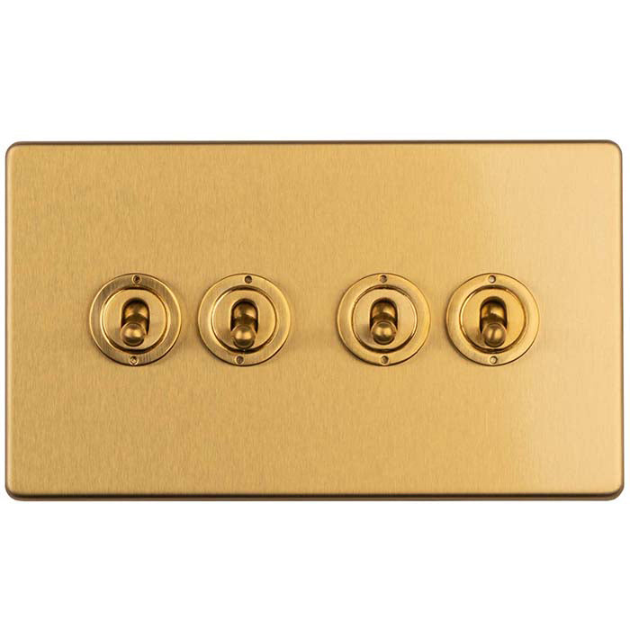 Concealed 3mm 4 Gang 2 Way Toggle Switch - Satin Brass