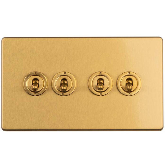 Concealed 3mm 4 Gang 2 Way Toggle Switch - Satin Brass