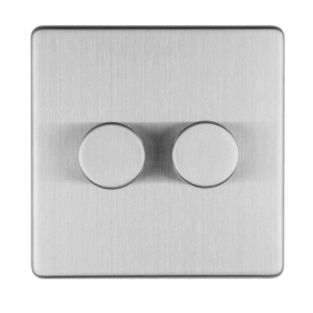 Concealed 3mm 2 Gang Led Push On Off 2Way Dimmer - Stainless Steel