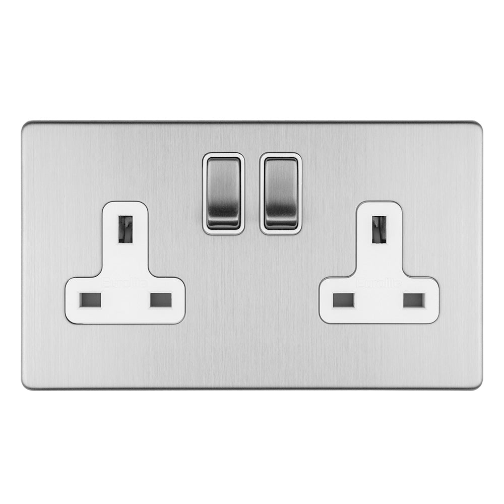 Concealed 3mm 2 Gang 13Amp Dp Switched Socket - Stainless Steel