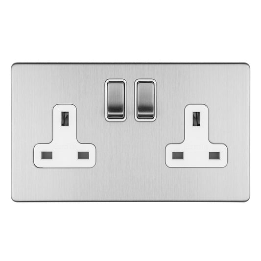 Concealed 3mm 2 Gang 13Amp Dp Switched Socket - Stainless Steel