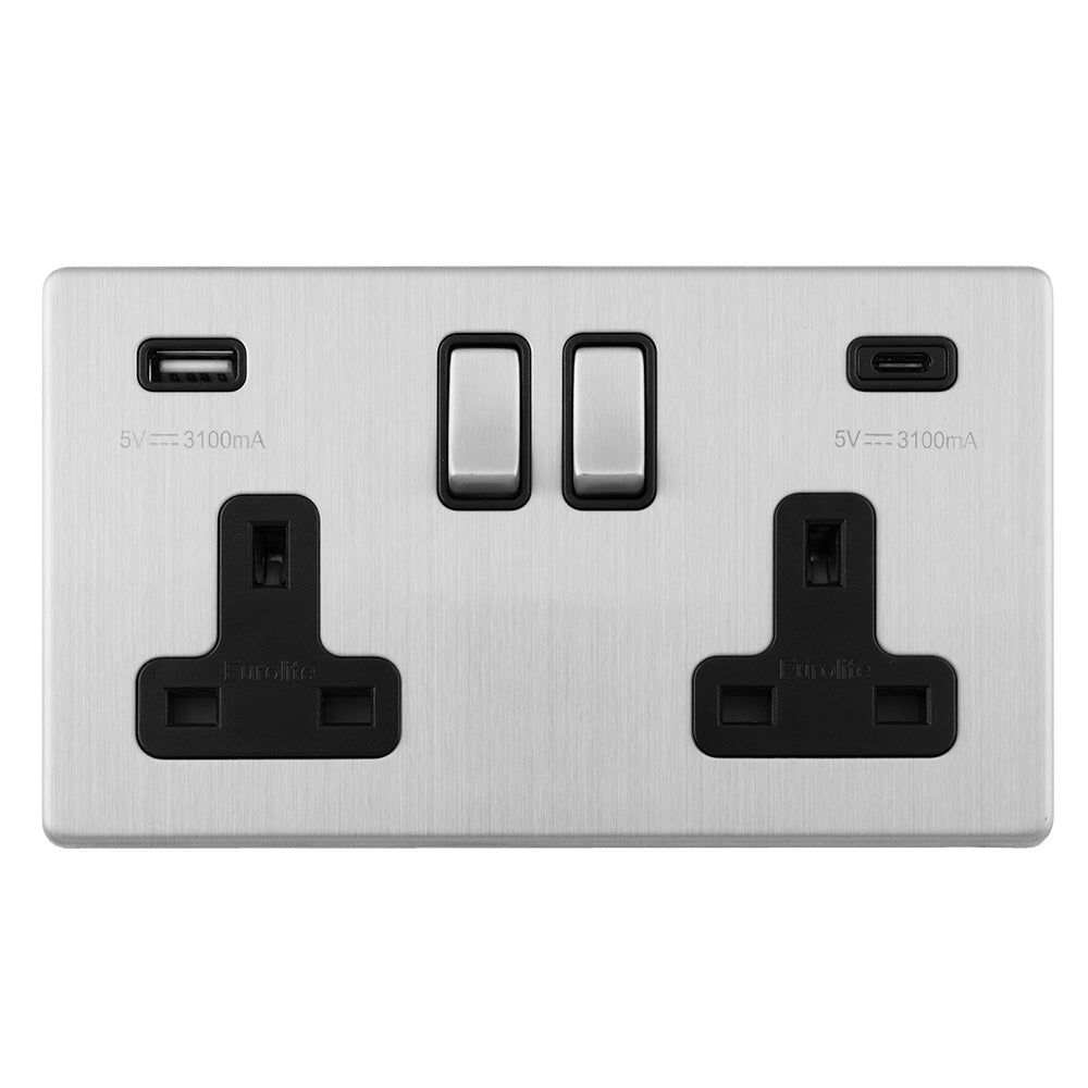 Concealed 3mm Concealed 3Mm 2 Gang Usbc Socket - Stainless Steel