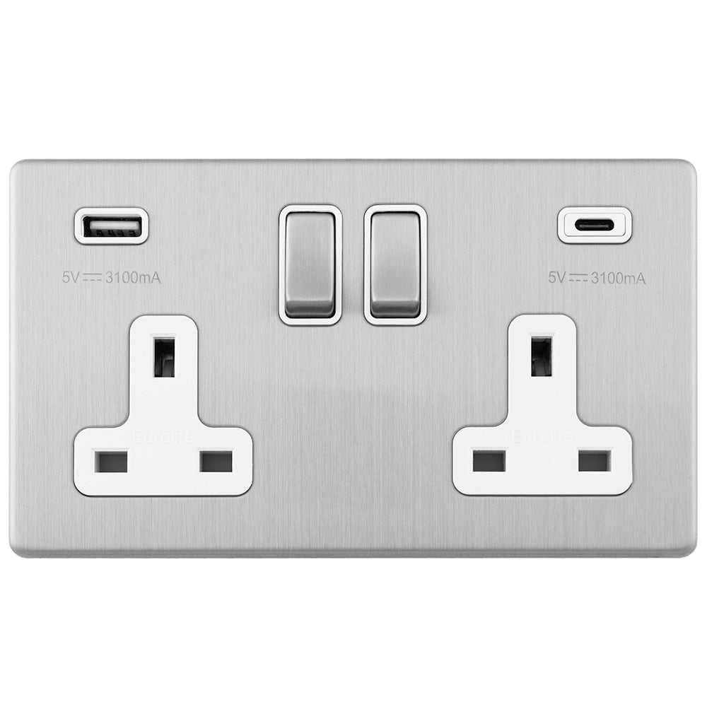 Concealed 3mm Concealed 3Mm 2 Gang Usbc Socket - Stainless Steel