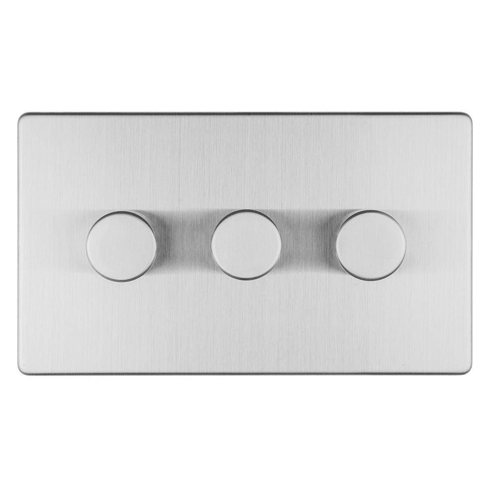 Concealed 3mm 3 Gang Led Push On Off 2Way Dimmer - Stainless Steel