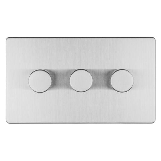 Concealed 3mm 3 Gang Led Push On Off 2Way Dimmer - Stainless Steel