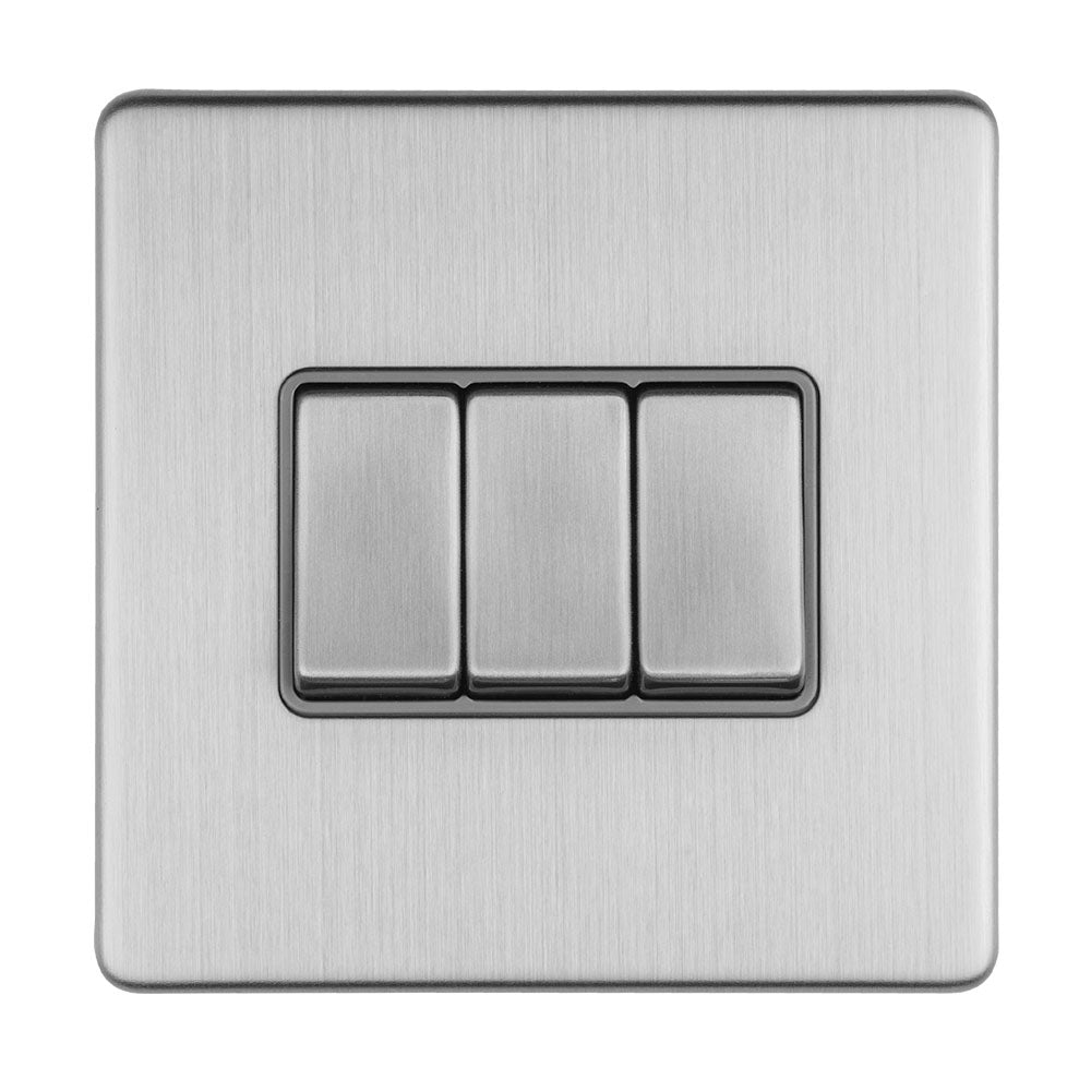 Concealed 3mm 3 Gang 10Amp 2Way Switch - Stainless Steel