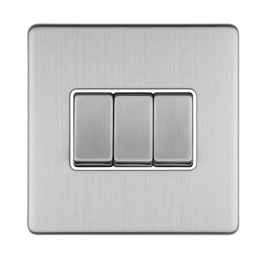 Concealed 3mm 3 Gang 10Amp 2Way Switch - Stainless Steel