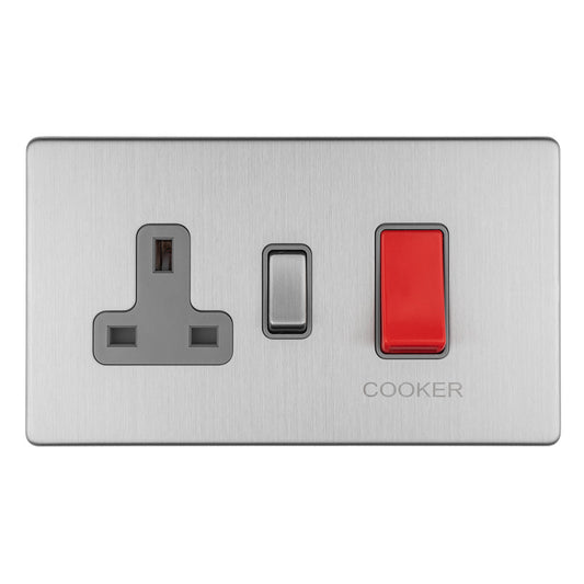 Concealed 3mm 45Amp Dp Cooker Switch With 13Amp Socket - Stainless Steel