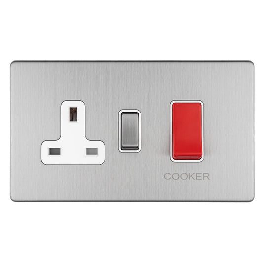 Concealed 3mm 45Amp Dp Cooker Switch With 13Amp Socket - Stainless Steel