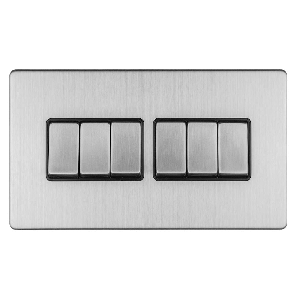 Concealed 3mm 6 Gang 10Amp 2Way Switch - Stainless Steel