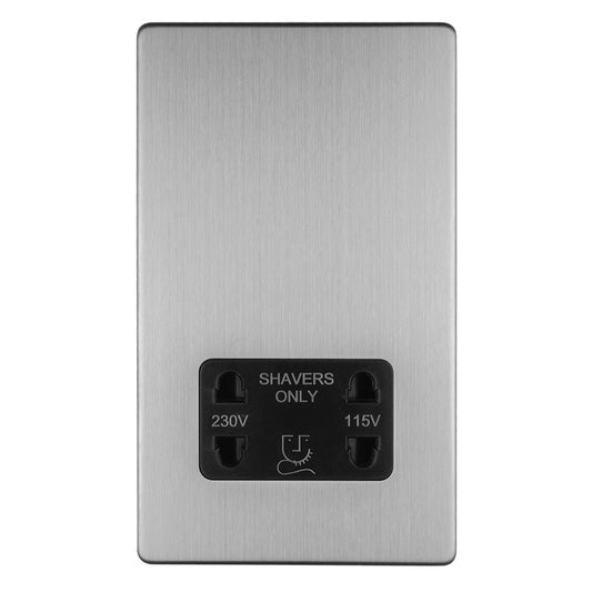 Concealed 3mm 2 Gang Shaver Socket 230/115V - Stainless Steel