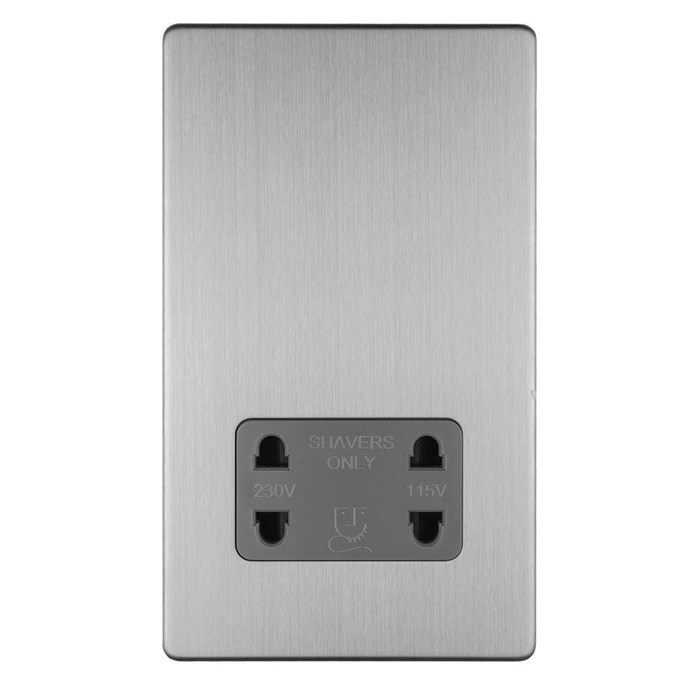 Concealed 3mm 3 Gang Shaver Socket 230/115V - Stainless Steel