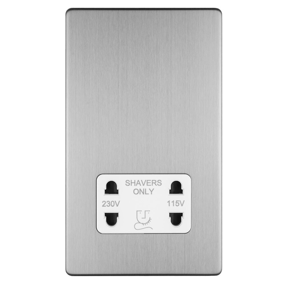 Concealed 3mm 4 Gang Shaver Socket 230/115V - Stainless Steel