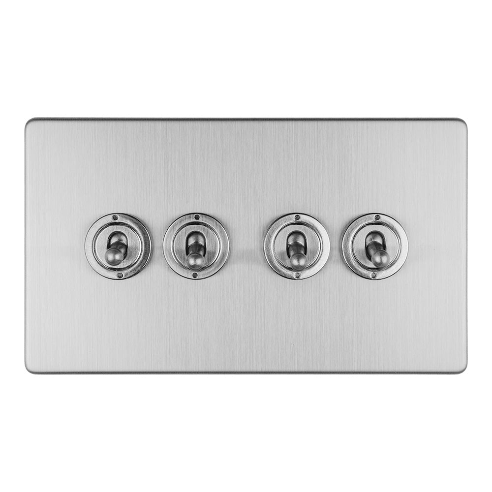 Concealed 3mm 4 Gang 10Amp 2Way Toggle Switch Satin Stainless Plate - Stainless Steel