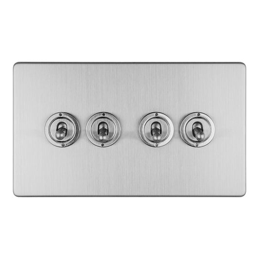 Concealed 3mm 4 Gang 10Amp 2Way Toggle Switch Satin Stainless Plate - Stainless Steel