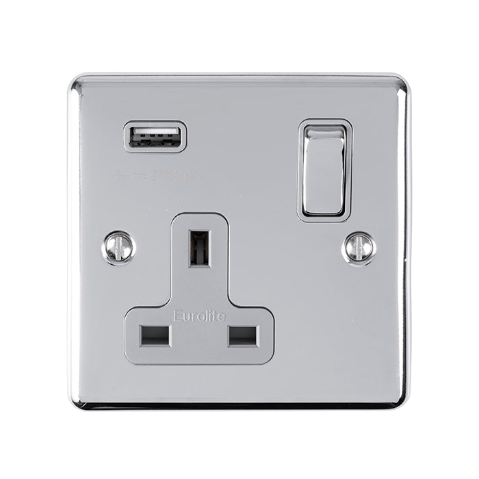 Enhance Decorative 1 Gang Usb Socket - Polished Chrome