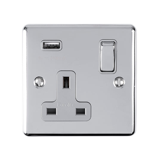 Enhance Decorative 1 Gang Usb Socket - Polished Chrome