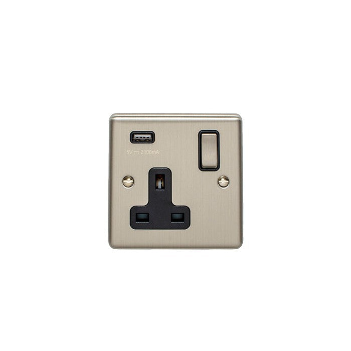 Enhance Decorative 1 Gang Usb Socket - Satin Stainless