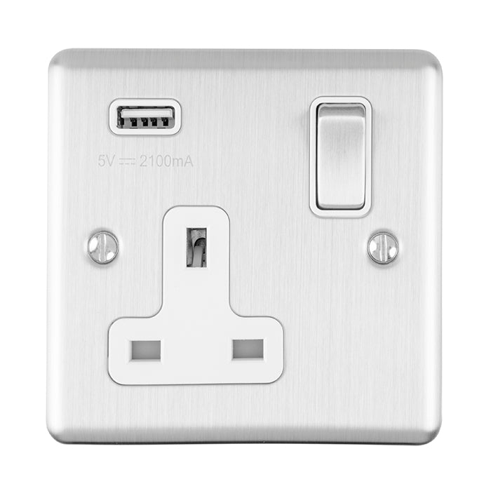 Enhance Decorative 1 Gang Usb Socket - Satin Stainless