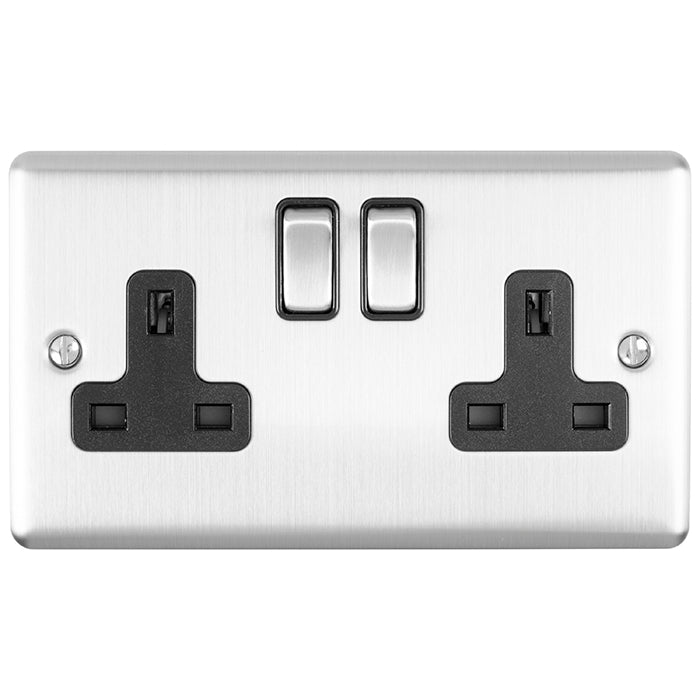 Enhance Decorative 2 Gang Socket - Satin Stainless