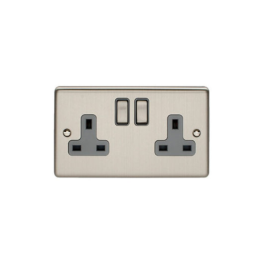 Enhance Decorative 2 Gang Socket - Satin Stainless