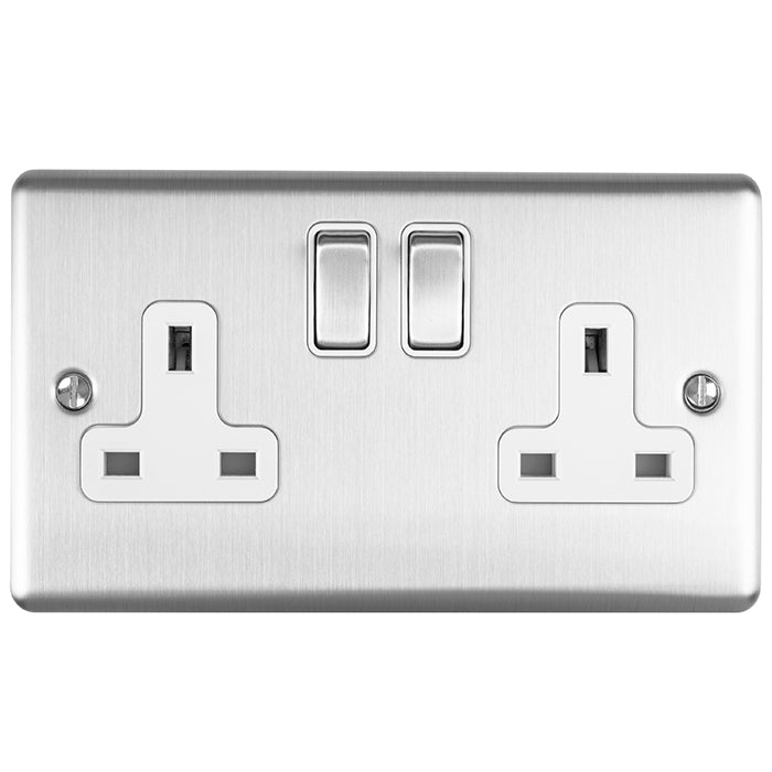 Enhance Decorative 2 Gang Socket - Satin Stainless