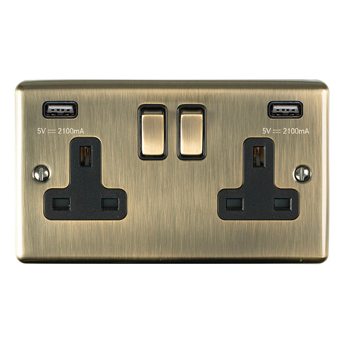 Enhance Decorative 2 Gang Usb Socket - Antique