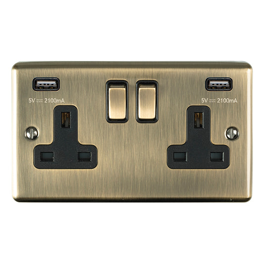 Enhance Decorative 2 Gang Usb Socket - Antique