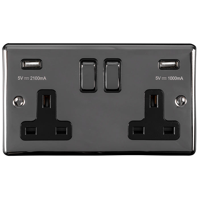 Enhance Decorative 2 Gang Usb Socket - Black Nickel