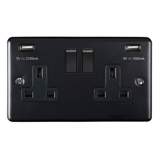 Enhance Decorative 2 Gang Usb Socket - Matt Black