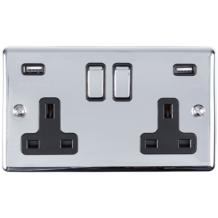 Enhance Decorative 2 Gang Usb Socket - Polished Chrome