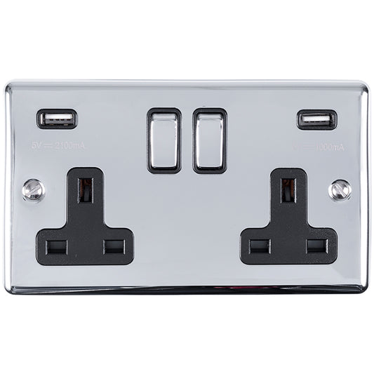 Enhance Decorative 2 Gang Usb Socket - Polished Chrome