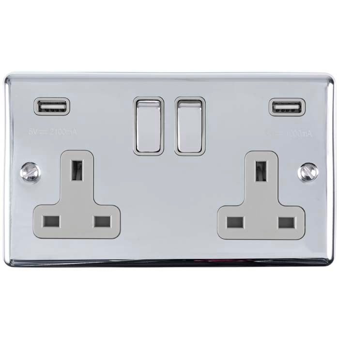 Enhance Decorative 2 Gang Usb Socket - Polished Chrome