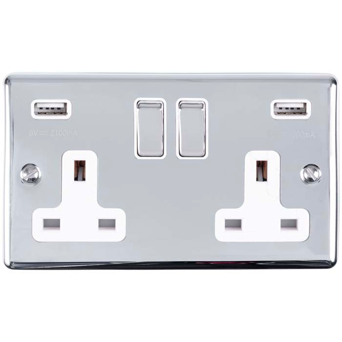 Enhance Decorative 2 Gang Usb Socket - Polished Chrome