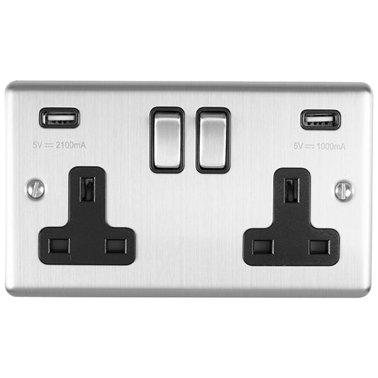 Enhance Decorative 2 Gang Usb Socket - Satin Stainless