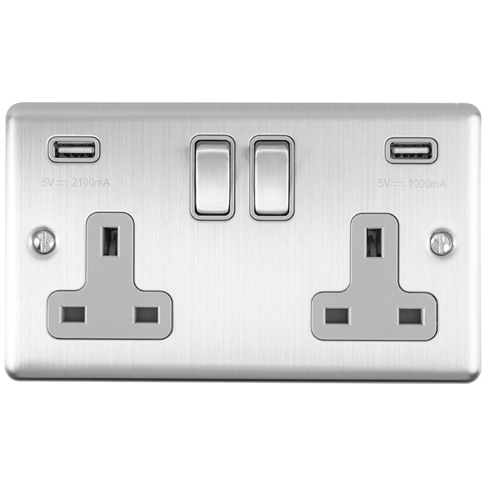 Enhance Decorative 2 Gang Usb Socket - Satin Stainless