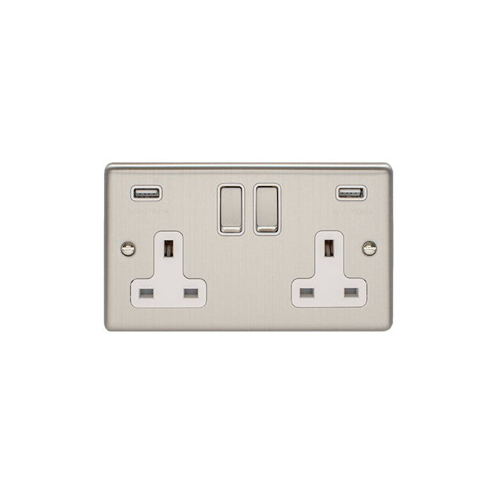 Enhance Decorative 2 Gang Usb Socket - Satin Stainless